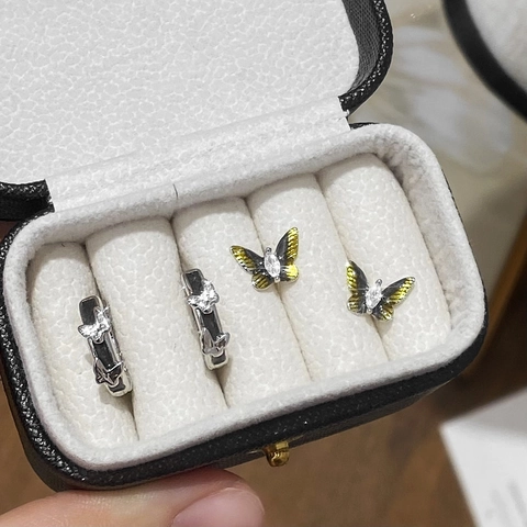 Vlinder Oorbellen Koper Met 925 Sterling Zilveren Oorringpost Emaille Glazuur Zirkoon Ingelegd Boheemse Stijl Vrouwen
