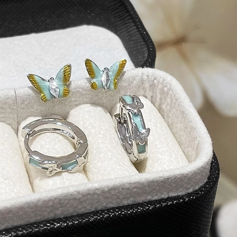 Orecchini A Farfalla Rame Con Perno In Argento Sterling 925 Smalto Zircone Gioielli Dolci Eleganti Per Donne