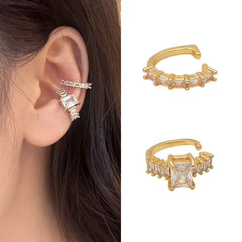 Eleganti Ear Cuffs In Rame Non Forati Orecchini A Forma Di C Con Zircone Rettangolare Gioielli Di Lusso Per Donna