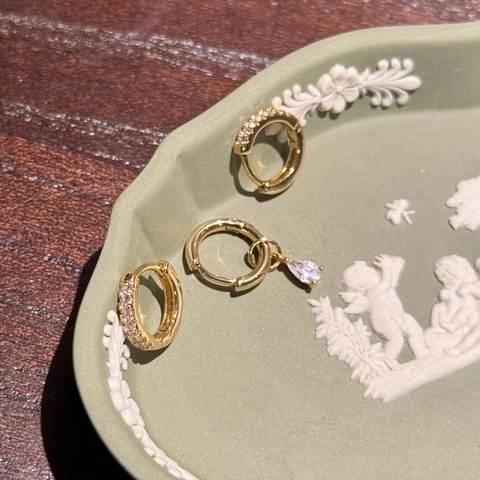 Asymmetric Hoop Earrings For Women Micro Pave Cubic Zirconia With Teardrop Pendant Gold Plated Brass Earring Post Elegant