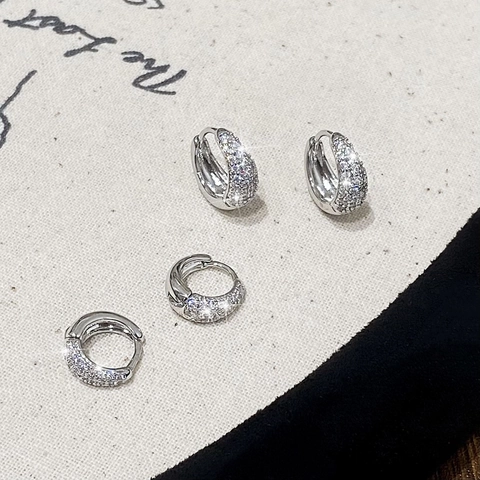 Micro Pave Zircon Hoop Earrings Exquisite Copper Silver Plated Minimalist Elegant Ear Buckle Accessories For Women