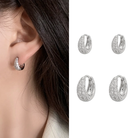 Micro Pave Zircon Hoop Earrings Exquisite Copper Silver Plated Minimalist Elegant Ear Buckle Accessories For Women