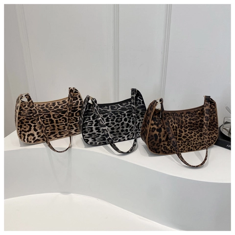 Borsa Baguette Con Stampa Leopardata Pelle PU Borsa A Spalla Sottobraccio Da Donna Stile Retro