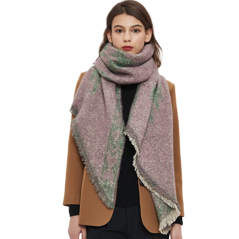 Sciarpa Invernale Lunga Spessa Calda Scialle Poliestere Jacquard Motivo Geometrico Etnico Nappine Morbido Accessorio Donne