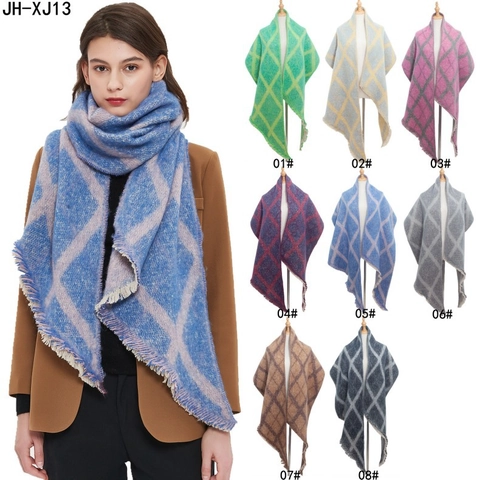 Winter Warm Plaid Scarf Women Long Shawl Brushed Polyester Thick Cozy Neck Warmer Fashion Tassel Fringed