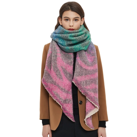 Zebra Print Scarf Long Large Shawl Polyester Knitted Winter Warm Gradient Color Fashion Tassel Wrap For Women