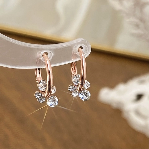 Elegante Roségouden Koperen Hoop Oorbellen Met Fonkelende Zirkoon Geometrische Bloem Vrouwen Accessoire