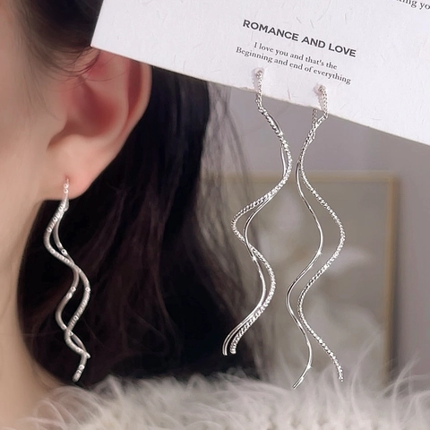 Orecchini Lunghi A Filo Ondulati Con Nappa Rame Spirale Doppia Linea Elegante Minimalista Gioielli Per Donna