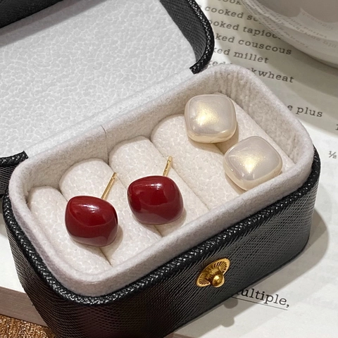 Boucles D'oreilles À Poussoir Künstliche Perle Carrée Résine Émail Bijoux Géométriques Minimalistes Pour Femmes Avec Tige En Argent 925
