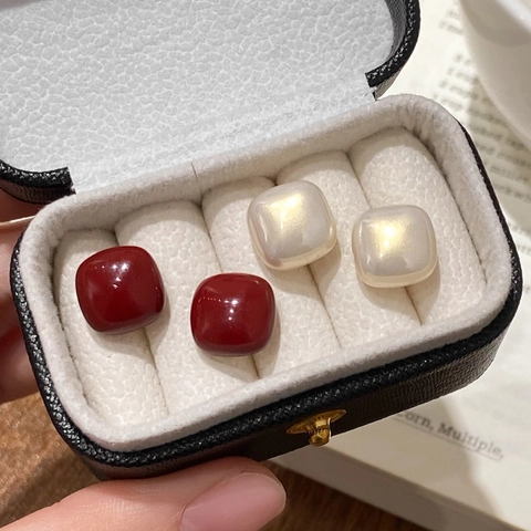 Boucles D'oreilles À Poussoir Künstliche Perle Carrée Résine Émail Bijoux Géométriques Minimalistes Pour Femmes Avec Tige En Argent 925