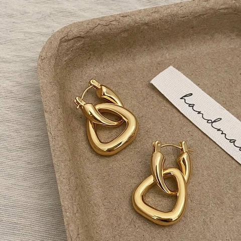 Orecchini A Pendente Triangolo Geometrico Con Perno In Argento Sterling 925 Ottone Placcato Oro 18K Per Donna