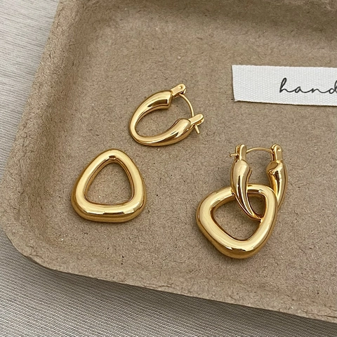 Orecchini A Pendente Triangolo Geometrico Con Perno In Argento Sterling 925 Ottone Placcato Oro 18K Per Donna