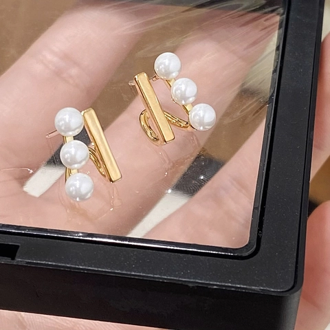 Elegant French Style Stud Earrings With Shell Artificial Pearl And Gold Plated Bar On 925 Sterling Silver Earring Post For Women