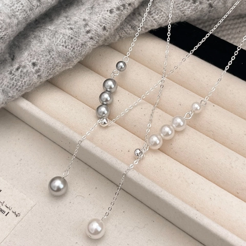 Collier Lariat Élégant Style Français Avec Pendentif À Glands Bijoux En Cuivre Pour Femmes Künstliche Perles D'Imitation Chaîne De Pull Réglable
