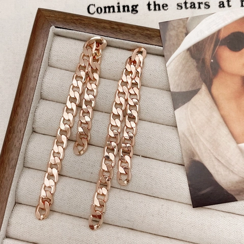 Roségouden Cubaanse Schakel Kwastje Hangende Oorbellen Met 925 Sterling Zilveren Oorstokje Koperen Geometrische Sieraden Voor Dames