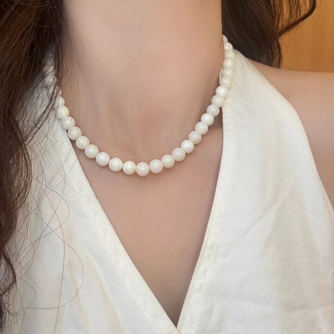 Muschel Perlen Kette Französisch Elegant Handgefertigt Minimalistisch Schmuck Mit Metall Verlängerungskette Für Damen