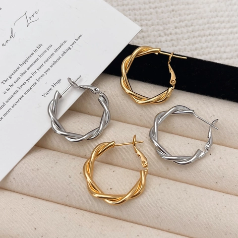 Gedraaide Gevlochten Oorbellen Met 925 Sterling Zilveren Oorknopje 18K Verguld Koper Geometrisch Retro Voor Dames