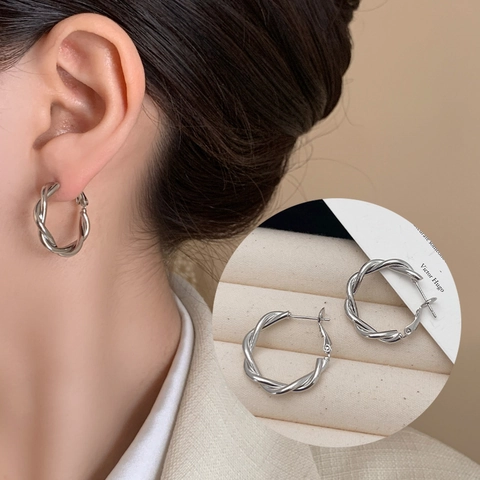 Gedraaide Gevlochten Oorbellen Met 925 Sterling Zilveren Oorknopje 18K Verguld Koper Geometrisch Retro Voor Dames