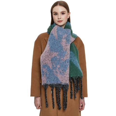 Damen Dicker Winterschal Color Block Sternmuster Jacquard Stricktuch Mit Langen Quasten Warmer Polyester Mohair Imitat Schal