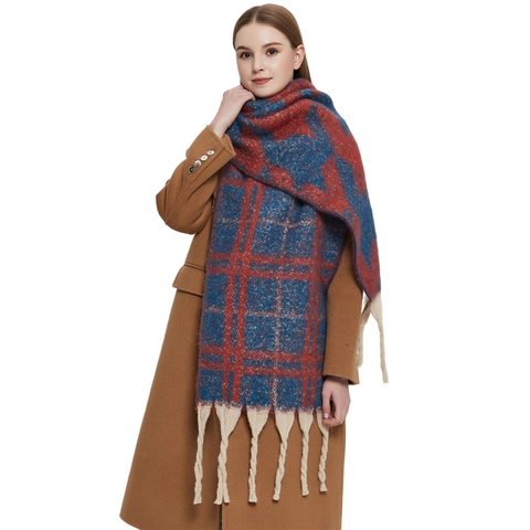 Damen Winter Verdickt Schlingengarn Plaid Schal Hahnentritt Jacquard Schal Mit Dicken Quasten Warm Weich Strick Hals Wickelschal