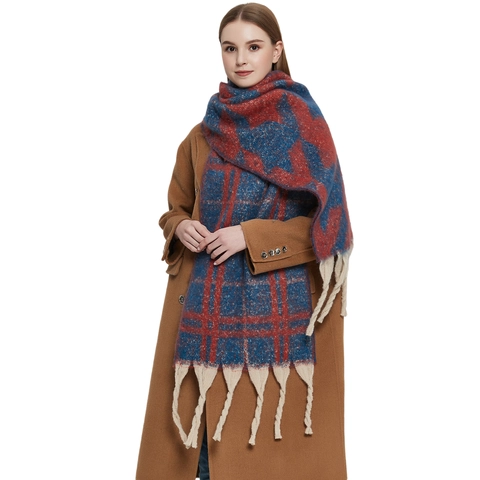 Damen Winter Verdickt Schlingengarn Plaid Schal Hahnentritt Jacquard Schal Mit Dicken Quasten Warm Weich Strick Hals Wickelschal