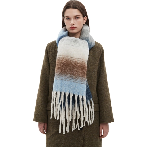 Donna Inverno Gradiente a Righe Sciarpa Spessa Poliestere Caldo Lungo Nappa Scialle Avvolgente Accogliente Spazzolato Pashmina Accessori