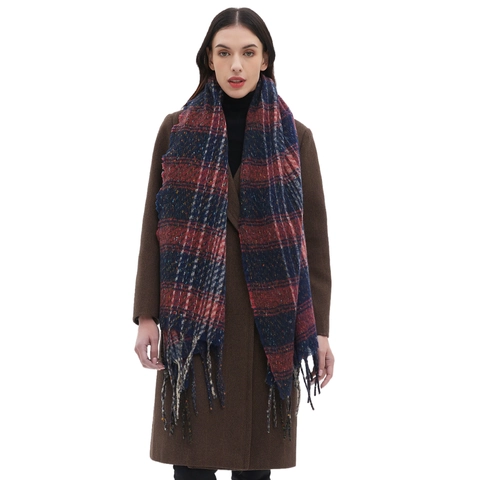 Women Men Winter Plaid Tassel Scarf Thick Warm Soft Polyester Herringbone Tweed Shawl Long Wrap Fashion Accessory Gift