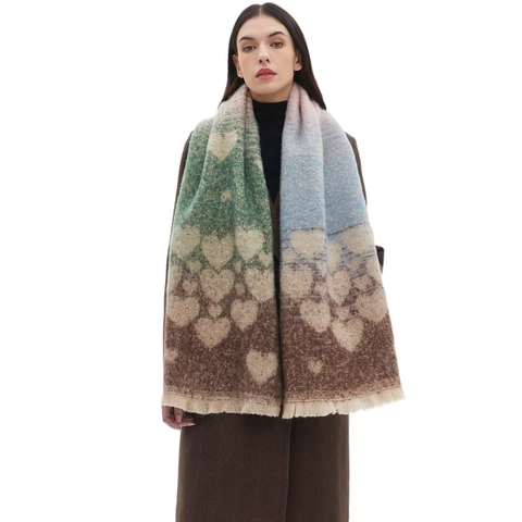 Heart Jacquard Winter Scarf Imitation Mohair Polyester Thick Warm Long Wrap With Tassels Gradient Color Women Accessories