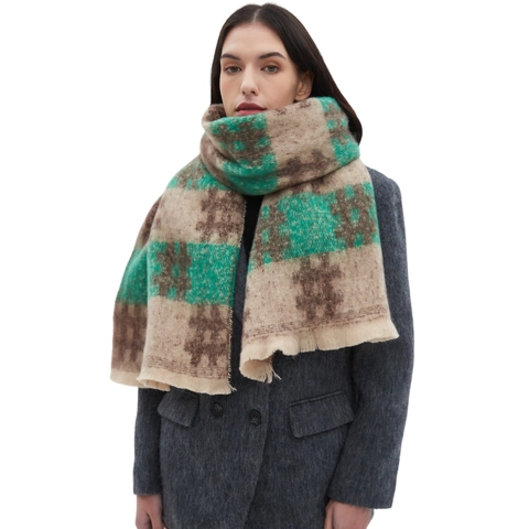 Sciarpa A Quadri Inverno Calda Spessa Donna Imitazione Cashmere Blocco Di Colore Nappa Motivo Hashtag Retro Maglia