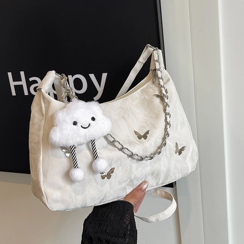 Borsa A Spalla Donna Decorazione Farfalla Pelle PU Catena Metallo Pendente Nuvola Grande Capacità Tote