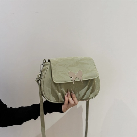 Borsa Sottobraccio Con Fibbia A Farfalla E Increspatura Pelle PU Piccola Borsa A Tracolla Quadrata Moda Minimalista Elegante Donna