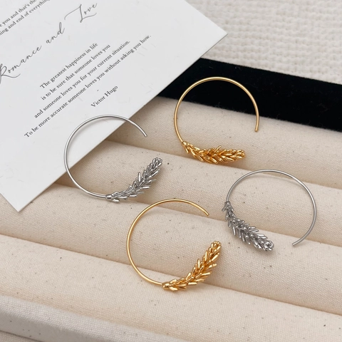 Wheat Ear Hoop Earrings Copper 18K Gold Plated With 925 Sterling Silver Earring Post Retro C Shape For Women