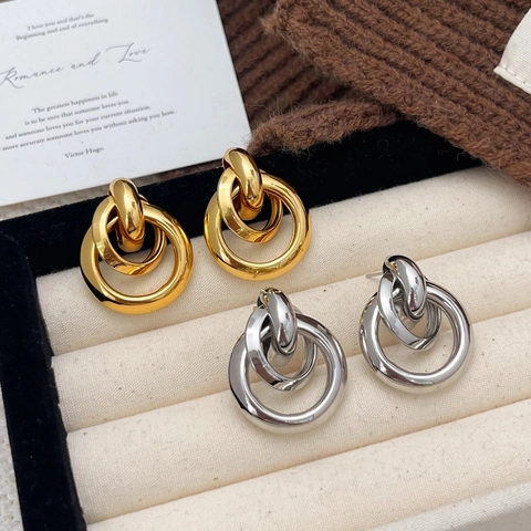 Orecchini A Cerchio Intrecciati Geometrici Rame Placcato Oro Con Perno In Argento Sterling 925 Per Donna