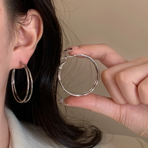 Dubbellaagse Grote Creolen Koper Met 925 Sterling Zilveren Oorsteker Geometrisch Minimalistisch Trendy Sieraden Vrouwen