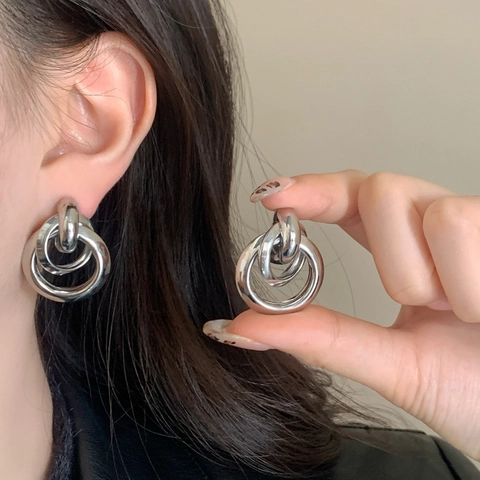 Orecchini A Cerchio Intrecciati Geometrici Rame Placcato Oro Con Perno In Argento Sterling 925 Per Donna