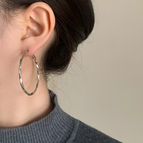 Gedraaide Creolen Grote Spiraal Getextureerde Koperen Sieraden Met 925 Sterling Zilveren Oorsteker Voor Dames