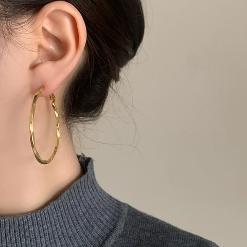 Gedraaide Creolen Grote Spiraal Getextureerde Koperen Sieraden Met 925 Sterling Zilveren Oorsteker Voor Dames