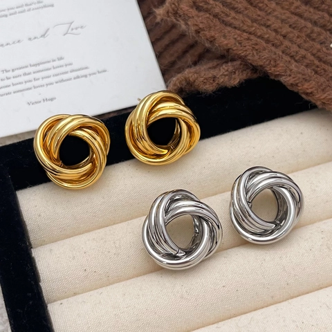 Pendientes De Botón Con Nudo Grueso Con Poste De Plata Esterlina 925 Cobre Chapado En Oro De 18K Estilo Retro Geométrico