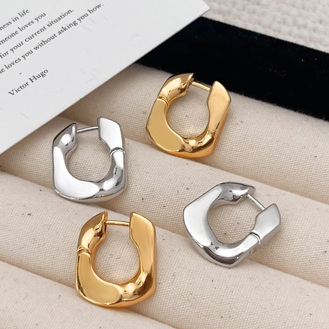 Orecchini A Cerchio Spessi A Forma Di U In Rame Placcato Oro Argento Gioielli In Stile Geometrico Minimalista Per Donna