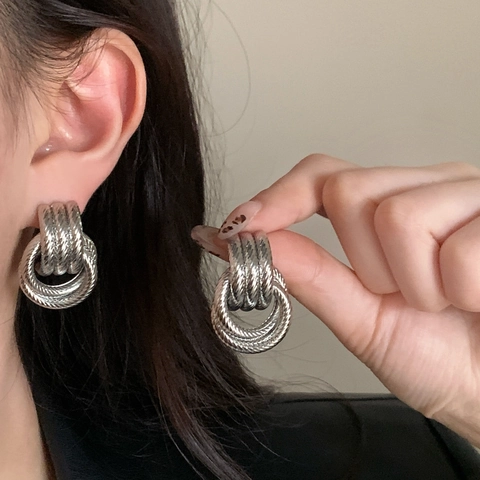 Geometric Copper Stud Earrings With 925 Sterling Silver Earring Post Gold Plated Multi Layer Twisted Rope Knot Design
