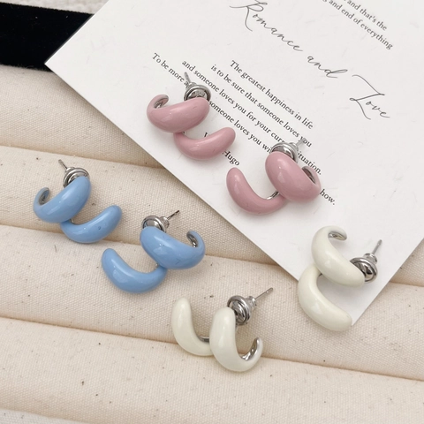 C-Förmige Emaille Ohrstecker Kupfer Mit 925 Sterling Silber Ohrstecker Französischer Stil Minimalistischer Schmuck