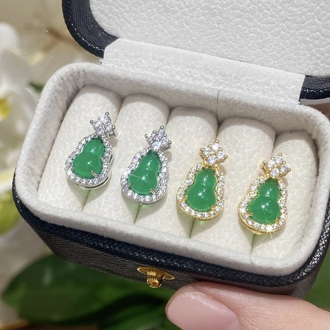 Orecchini A Lobo Hulu Zucca Rame Con Zirconi E Pietra Verde Stile Cinese Vintage Per Donne