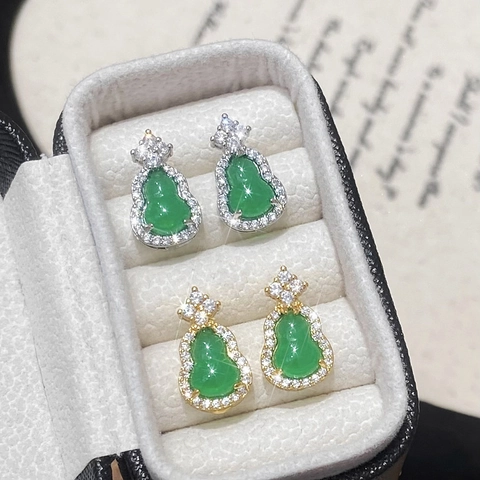 Orecchini A Lobo Hulu Zucca Rame Con Zirconi E Pietra Verde Stile Cinese Vintage Per Donne