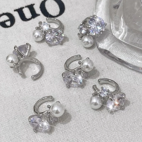 Eleganter Zirkon Künstliche Perle Ohrmanschette Kupfer Nicht Durchstochen Geometrisch U Form Ohrring Damen Luxus