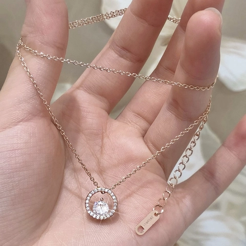 Collana Con Ciondolo Halo Rotondo In Rame Placcato Oro Rosa Con Zirconia Scintillante Gioielli Eleganti Per Donna