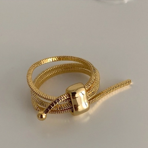 Snake Bone Chain Multi Layer Winding Adjustable Ring Copper Plated 18K Gold Exquisite Minimalist Jewelry For Women