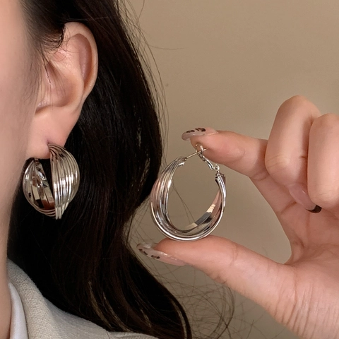 Vintage Gelaagde Verweven Ronde Hoop Oorbellen Met 925 Sterling Zilveren Oorsteker Koper Verguld Voor Dames