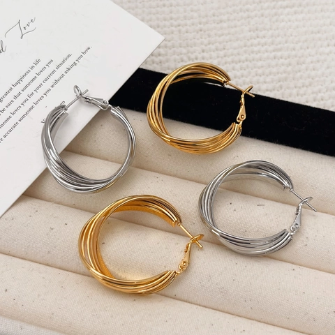 Vintage Gelaagde Verweven Ronde Hoop Oorbellen Met 925 Sterling Zilveren Oorsteker Koper Verguld Voor Dames