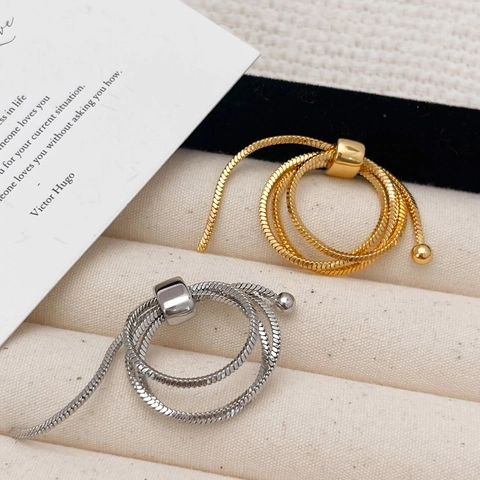 Snake Bone Chain Multi Layer Winding Adjustable Ring Copper Plated 18K Gold Exquisite Minimalist Jewelry For Women