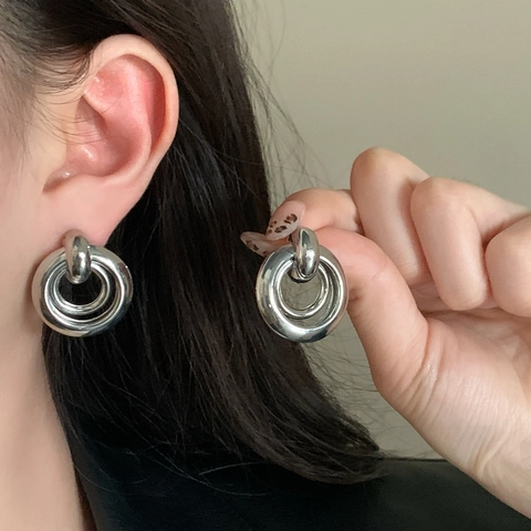 Geometrische Hoepel Oorbellen Voor Vrouwen Minimalistisch Vintage Goud Verguld Koper Dubbele Cirkel Meerlaags Hoogglans